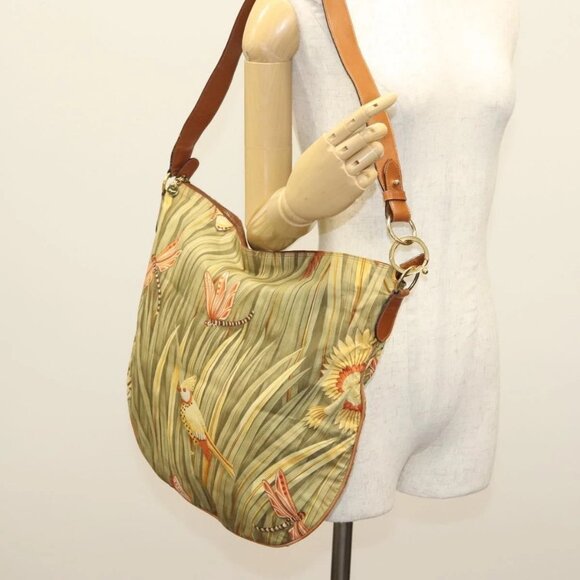 Salvatore Ferragamo Shoulder Bag Nylon Green Gold Auth - Picture 1 of 16